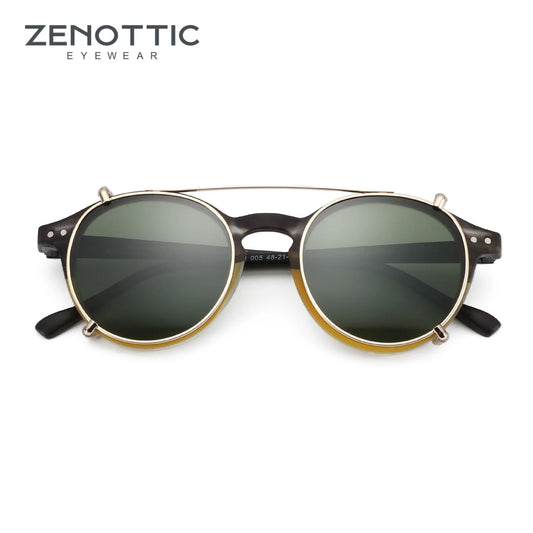 ZENOTTIC-Steampunk Style Clip On Sunglasses for Men Women Anti Blue Light Glasses+Polarized Clip Fashion/Retro Computer Eyewear