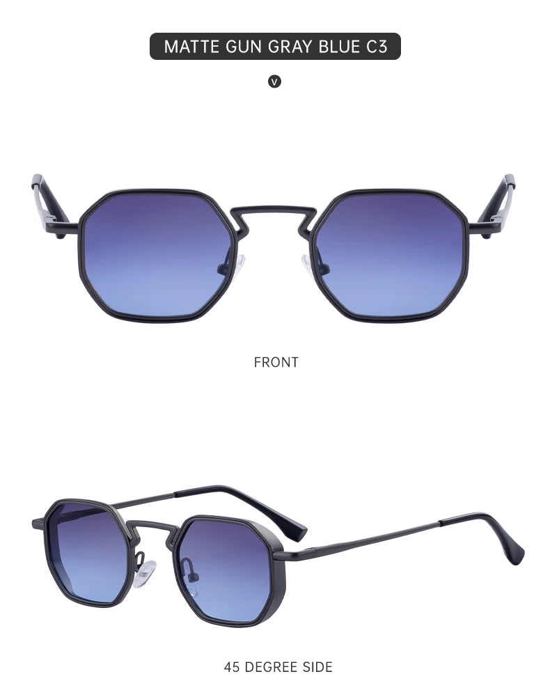 Small Frame Hexason Steampunk Sunglasses Men 2025 Luxury Brand Vintage Punk Eyewear Classic Polygon Metal Sun Glasses Male UV400