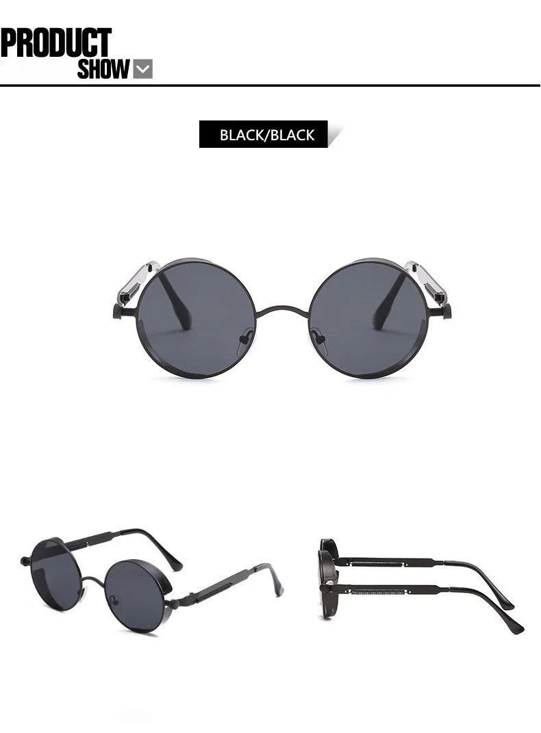 Retro Steampunk Round Metal Sunglasses – Unisex UV400.