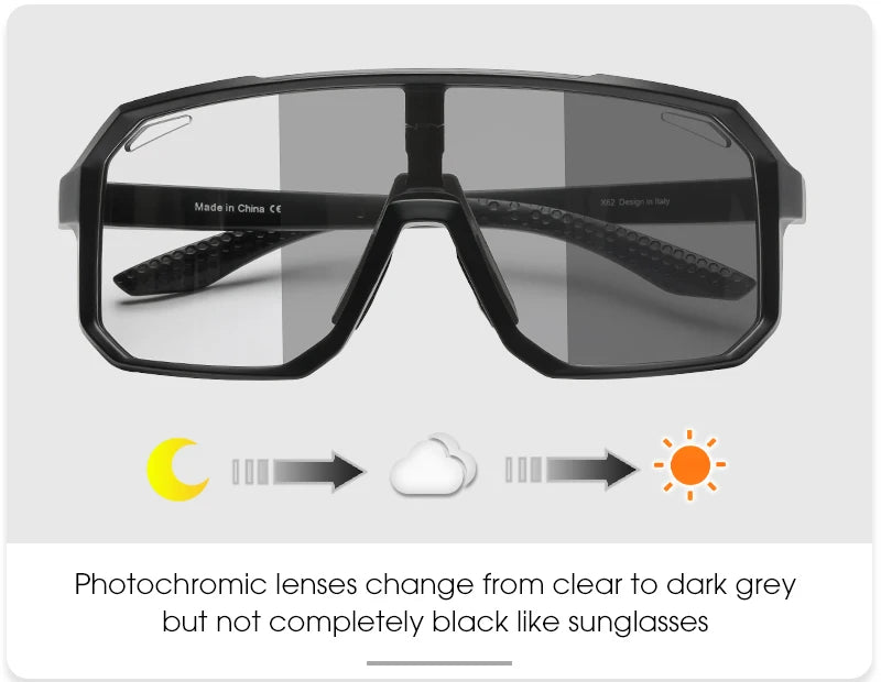 2 Packs Photochromic Riding Cycling Sunglasses Mtb Cycling Glasses Goggles Bicycle Mountain Bike Men's Women Sport Eyewear