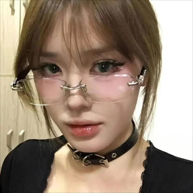 2025 Y2K Women's Retro Square Frame Glasses for Girls Japanese Harajuku Glass Eyewear Rimless Computer Anti-blue Eyeglasses