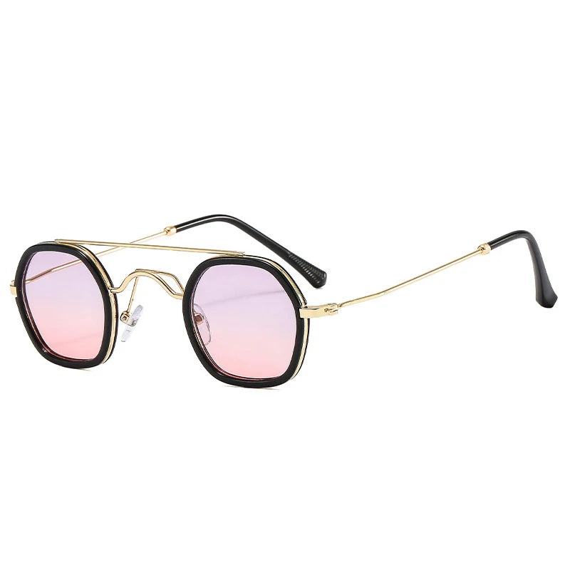 SO&EI Retro Double Bridges Polygon Square Sunglasses Women Fashion Clear Ocean Gradient Lens Shades UV400 Men Punk Sun Glasses