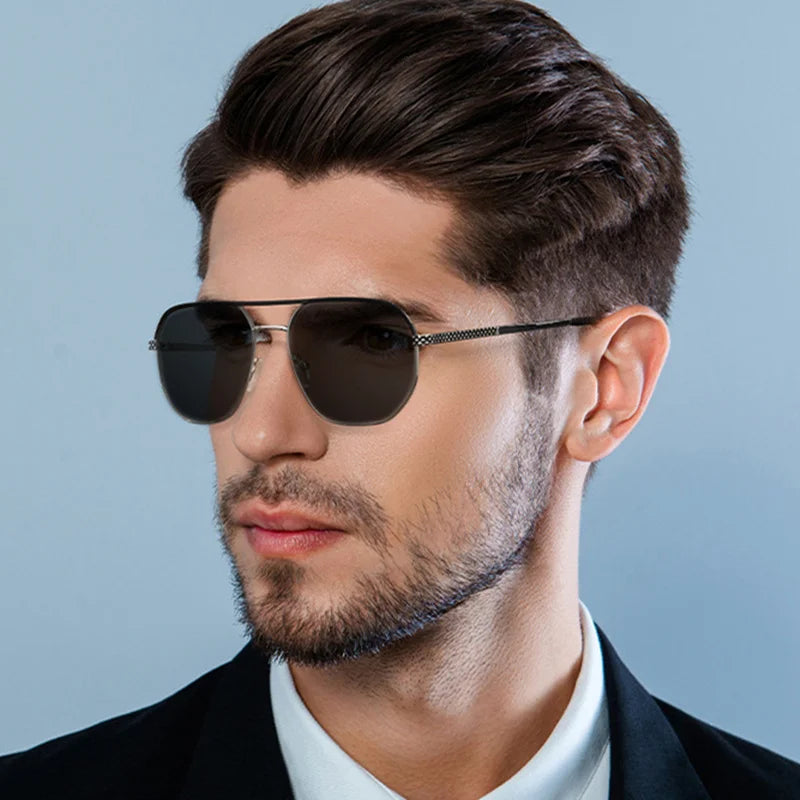 LOERHUNAR 2025 New Men's Polygonal Double Beam Big Frame Optical Myopia Sunglasses Anti UV400 Retro Fashion Driving Sunglasses