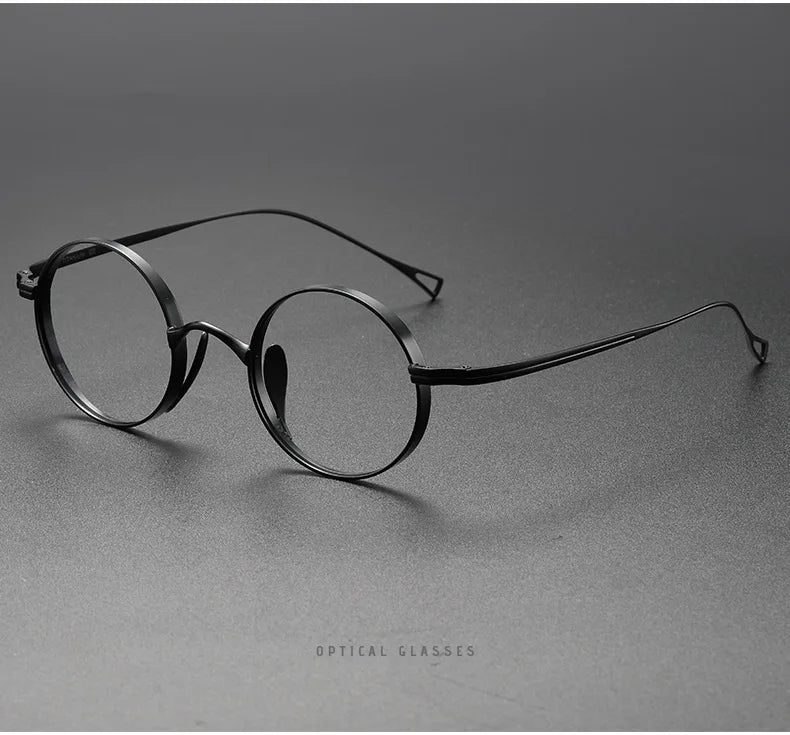 Japanese Minimalist Glasses, Featherlight Semi-Titanium Round Frame with Blue Light Filtering, Retro Full Rim Design