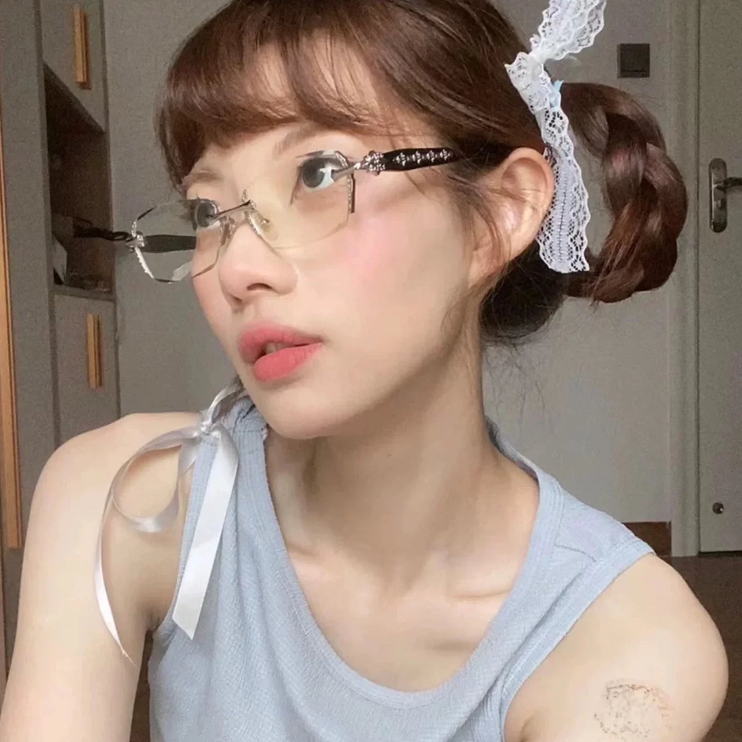 2025 Y2K Women's Retro Square Frame Glasses for Girls Japanese Harajuku Glass Eyewear Rimless Computer Anti-blue Eyeglasses