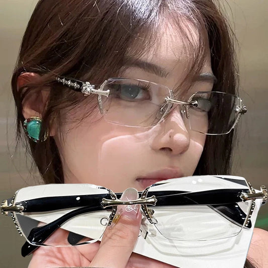 2025 Y2K Women's Retro Square Frame Glasses for Girls Japanese Harajuku Glass Eyewear Rimless Computer Anti-blue Eyeglasses