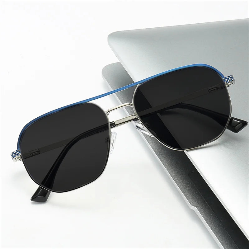 LOERHUNAR 2025 New Men's Polygonal Double Beam Big Frame Optical Myopia Sunglasses Anti UV400 Retro Fashion Driving Sunglasses