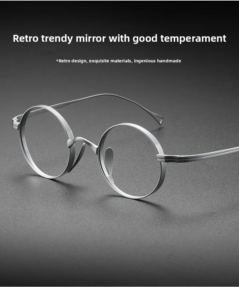 Japanese Minimalist Glasses, Featherlight Semi-Titanium Round Frame with Blue Light Filtering, Retro Full Rim Design