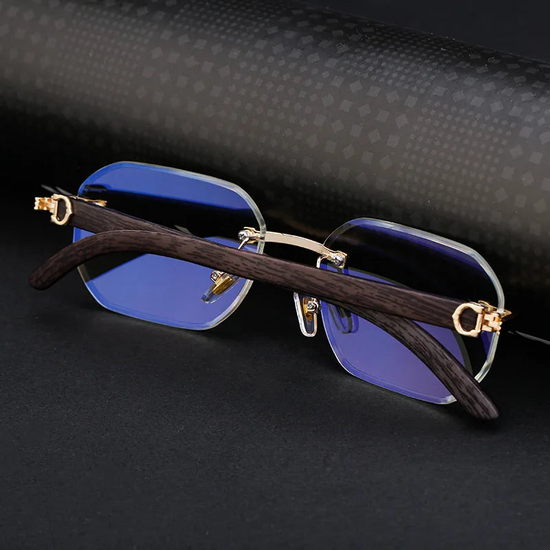 Vintage Square Rimless Sunglasses Men 2025 Luxury Brand Trendy Frameless Punk UV400 Eyewear Anti Blue Light Prescription Glasses