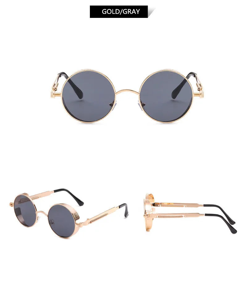 Retro Steampunk Round Metal Sunglasses – Unisex UV400.