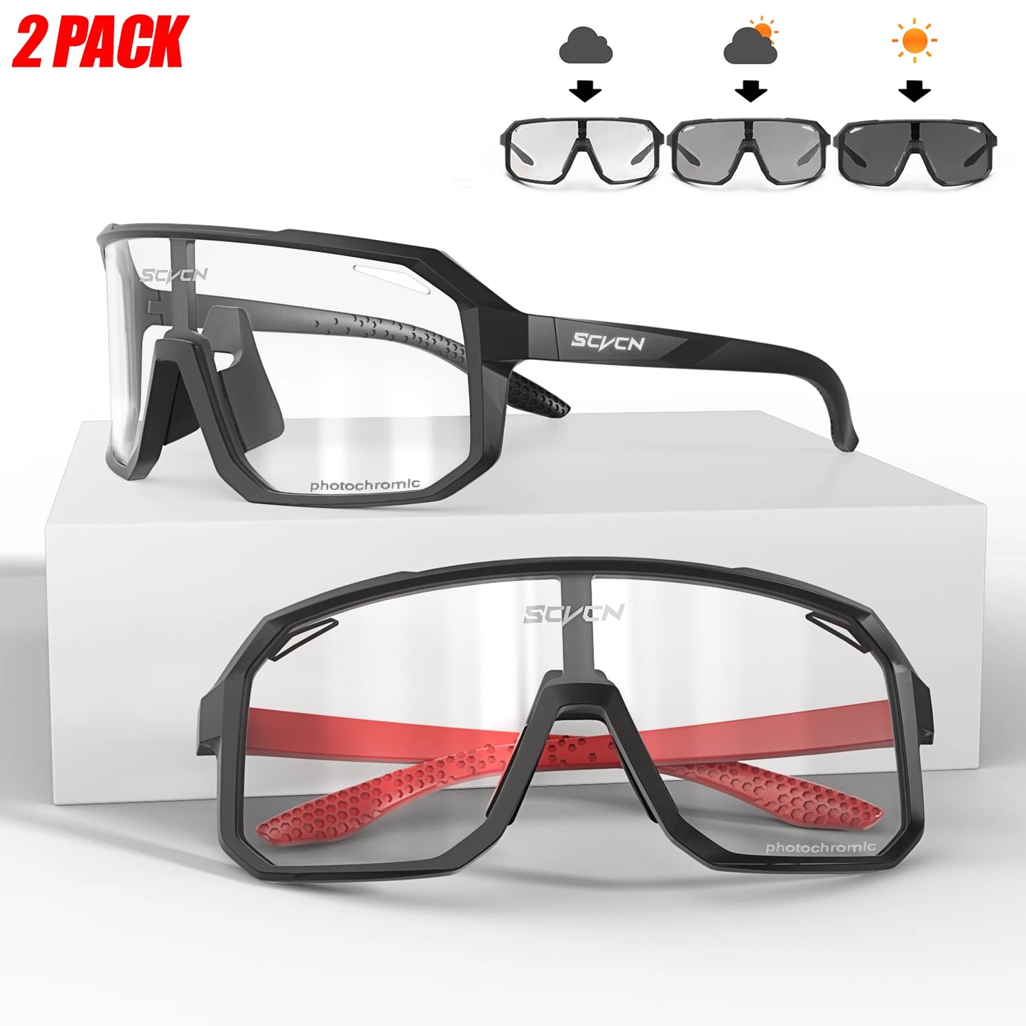 2 Packs Photochromic Riding Cycling Sunglasses Mtb Cycling Glasses Goggles Bicycle Mountain Bike Men's Women Sport Eyewear