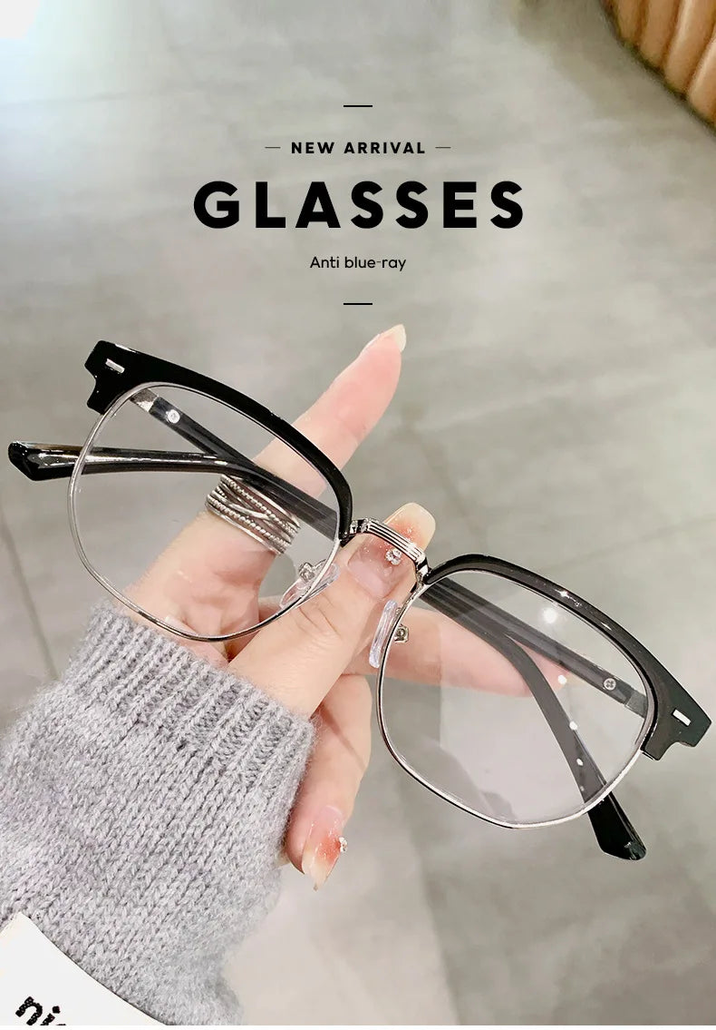 2 Pairs Per Set Men Women Fashion Anti-blue Light Eyewear Vintage Semi Rimless Square Office Computer Female Glasses Accessory
