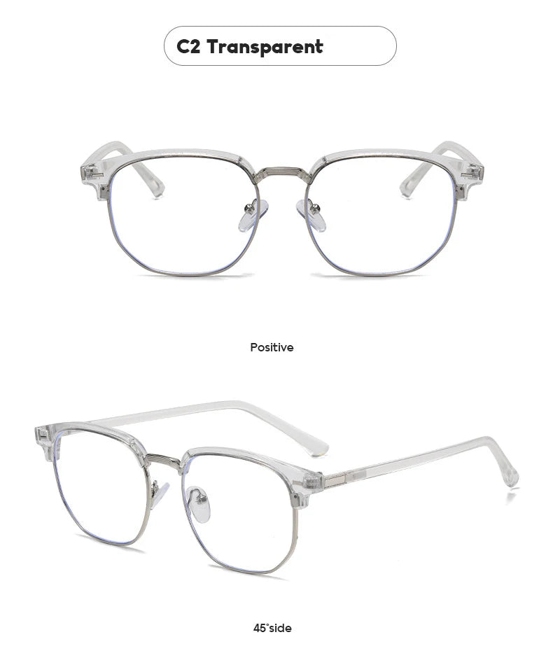 2 Pairs Per Set Men Women Fashion Anti-blue Light Eyewear Vintage Semi Rimless Square Office Computer Female Glasses Accessory