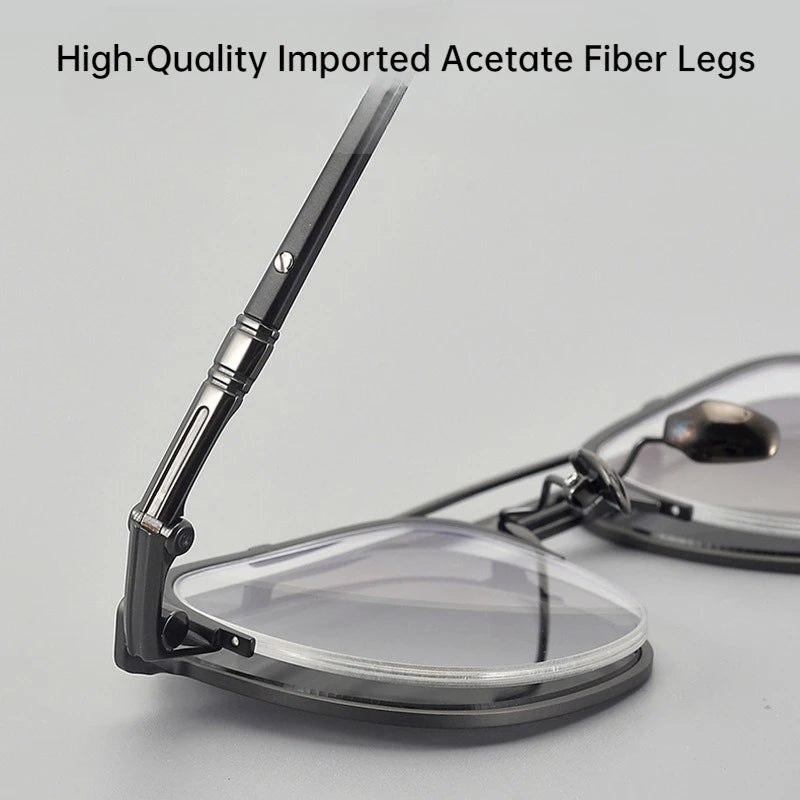 High-end Luxury Pure Titanium Retro Square Semi-Rimless Magnetic Sunglasses UV400 Men Vintage Pilot Aviator Eyeglasses Eyewear