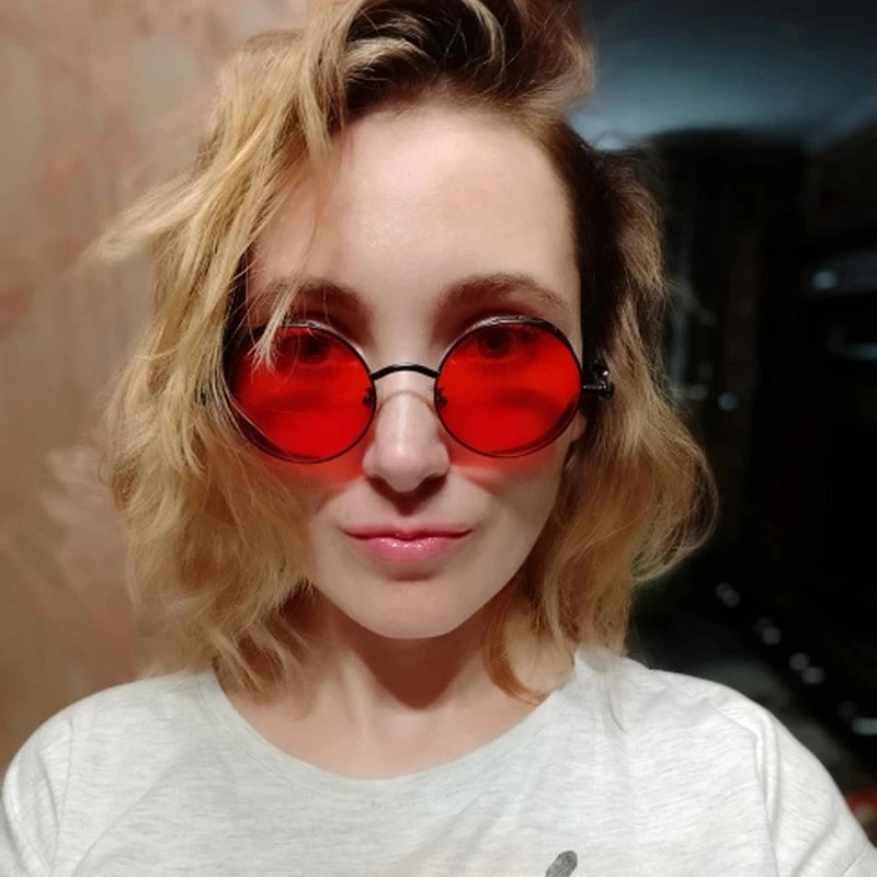 Retro Steampunk Round Metal Sunglasses – Unisex UV400.