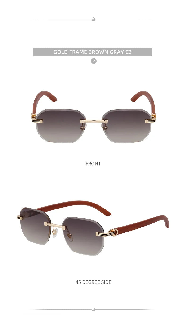 Vintage Square Rimless Sunglasses Men 2025 Luxury Brand Trendy Frameless Punk UV400 Eyewear Anti Blue Light Prescription Glasses