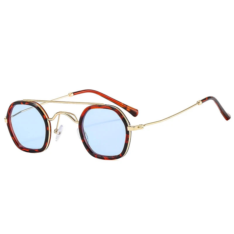 SO&EI Retro Double Bridges Polygon Square Sunglasses Women Fashion Clear Ocean Gradient Lens Shades UV400 Men Punk Sun Glasses