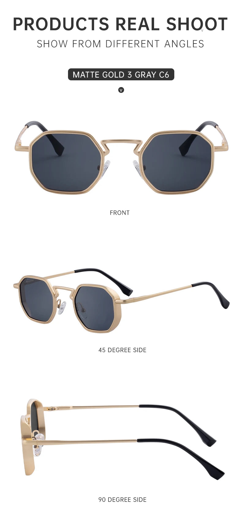 Small Frame Hexason Steampunk Sunglasses Men 2025 Luxury Brand Vintage Punk Eyewear Classic Polygon Metal Sun Glasses Male UV400