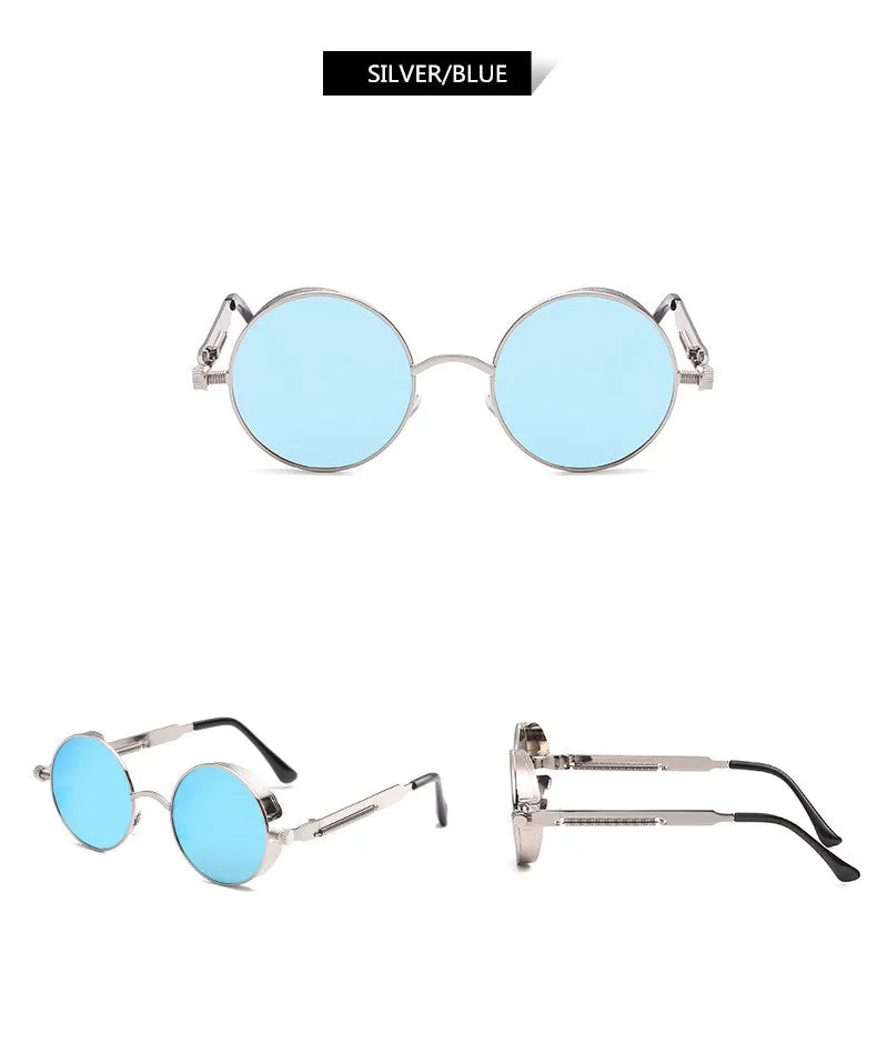 Retro Steampunk Round Metal Sunglasses – Unisex UV400.