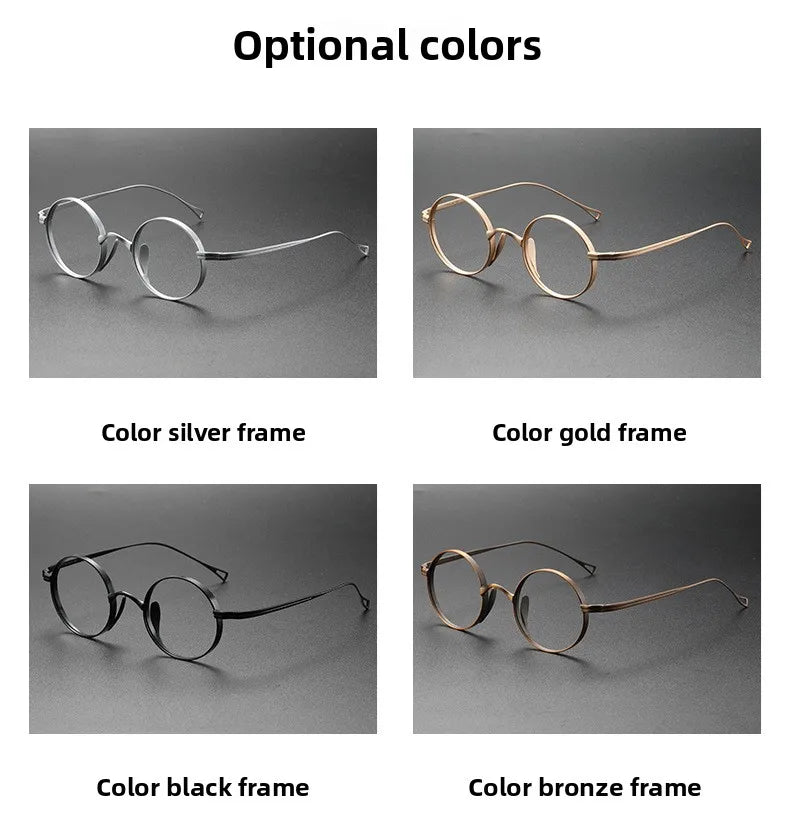 Japanese Minimalist Glasses, Featherlight Semi-Titanium Round Frame with Blue Light Filtering, Retro Full Rim Design