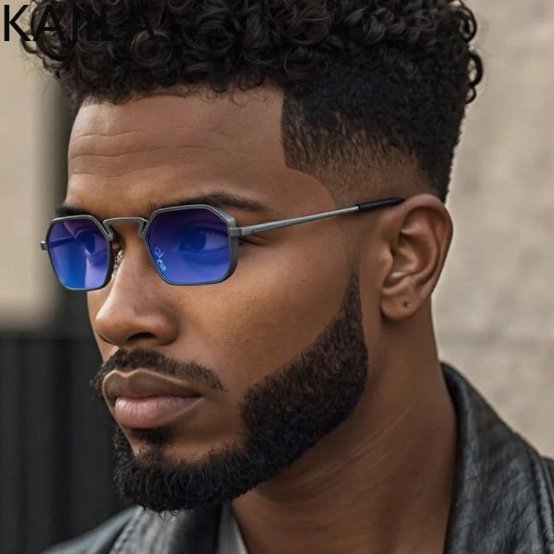 Small Frame Hexason Steampunk Sunglasses Men 2025 Luxury Brand Vintage Punk Eyewear Classic Polygon Metal Sun Glasses Male UV400