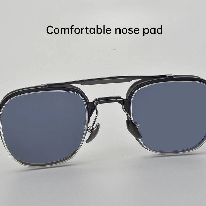 High-end Luxury Pure Titanium Retro Square Semi-Rimless Magnetic Sunglasses UV400 Men Vintage Pilot Aviator Eyeglasses Eyewear