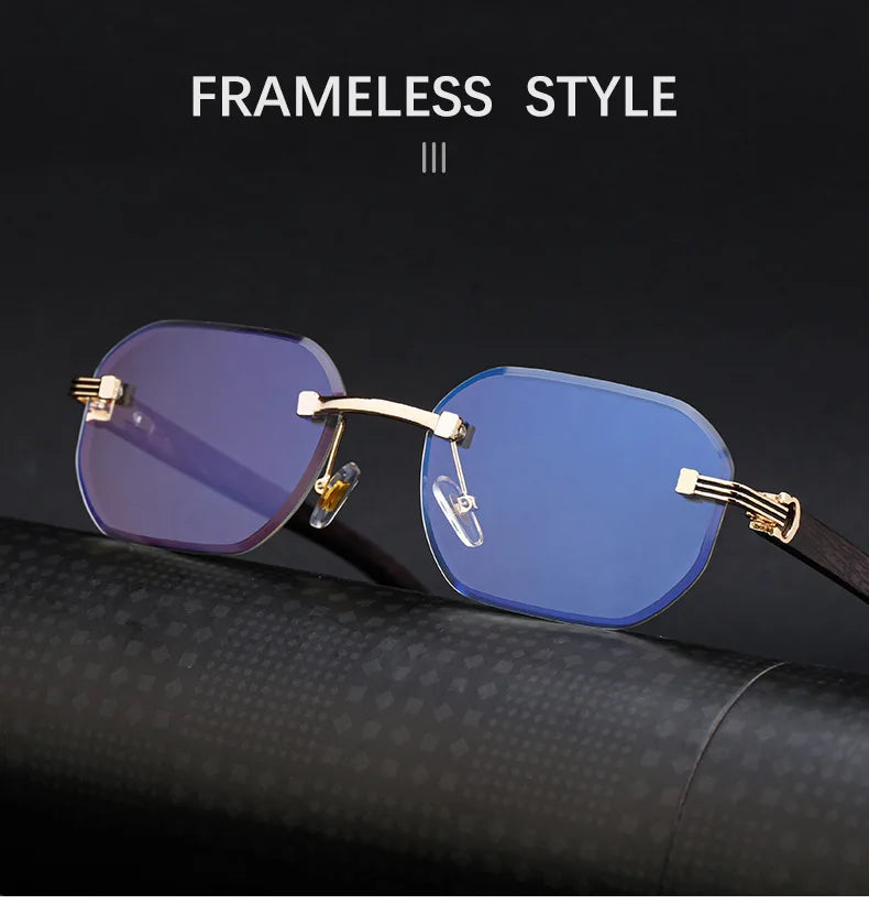 Vintage Square Rimless Sunglasses Men 2025 Luxury Brand Trendy Frameless Punk UV400 Eyewear Anti Blue Light Prescription Glasses