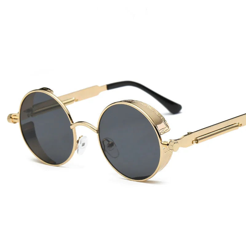 Retro Steampunk Round Metal Sunglasses – Unisex UV400.