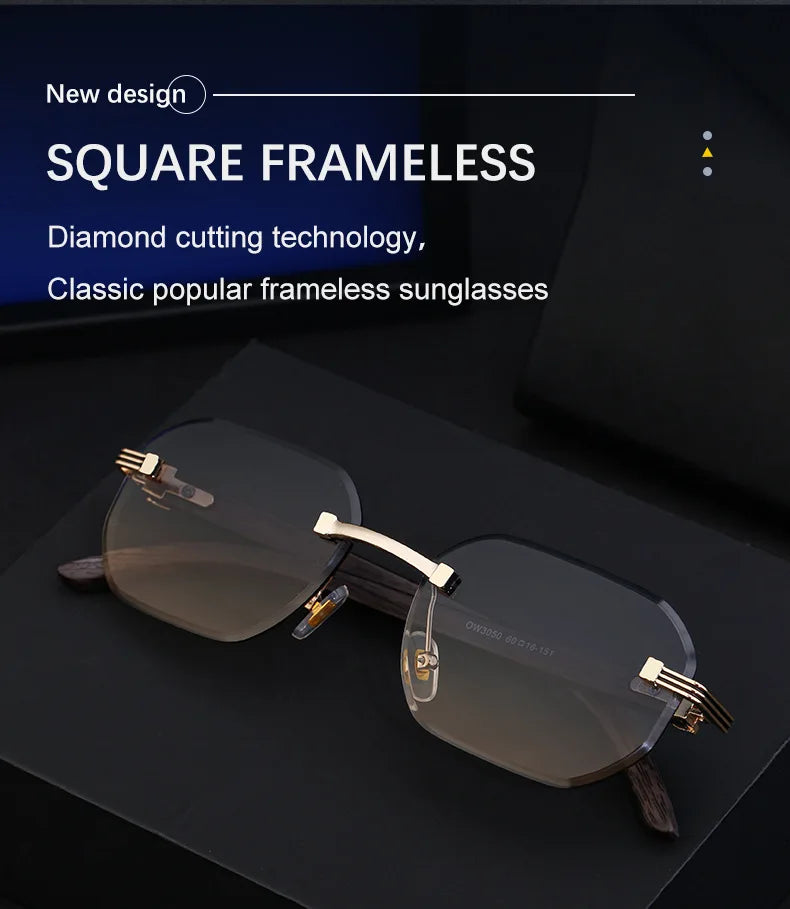 Vintage Square Rimless Sunglasses Men 2025 Luxury Brand Trendy Frameless Punk UV400 Eyewear Anti Blue Light Prescription Glasses