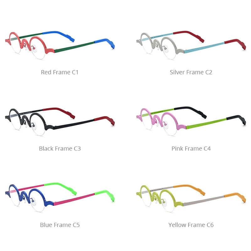 FONEX Pure Titanium Glasses Frame Men Brand Design Retro Vintage Small Round Eyeglasses Women Semi-Rimless Half Eyewear 85810