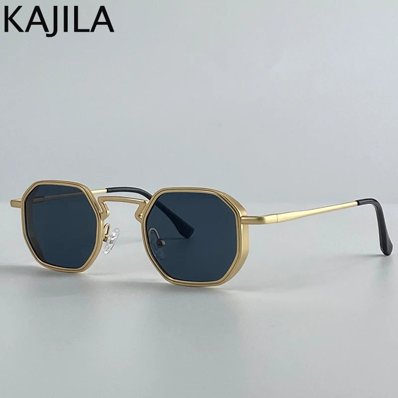 Small Frame Hexason Steampunk Sunglasses Men 2025 Luxury Brand Vintage Punk Eyewear Classic Polygon Metal Sun Glasses Male UV400
