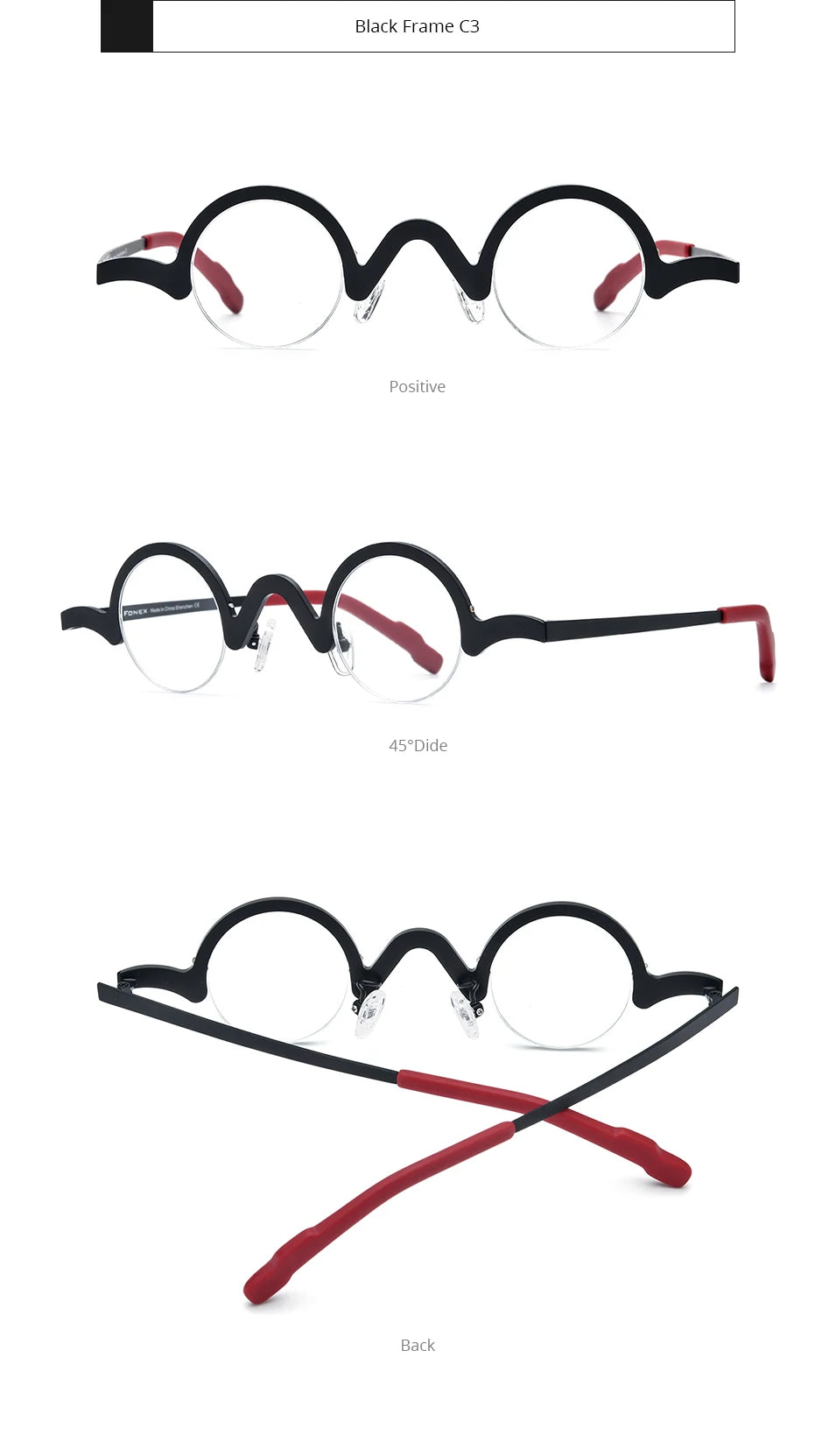 FONEX Pure Titanium Glasses Frame Men Brand Design Retro Vintage Small Round Eyeglasses Women Semi-Rimless Half Eyewear 85810