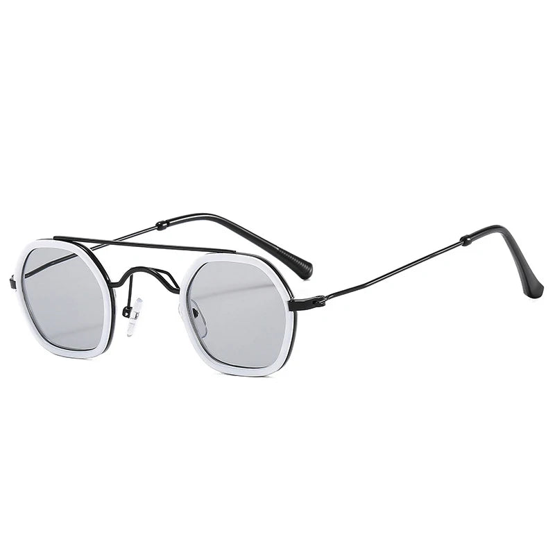 SO&EI Retro Double Bridges Polygon Square Sunglasses Women Fashion Clear Ocean Gradient Lens Shades UV400 Men Punk Sun Glasses