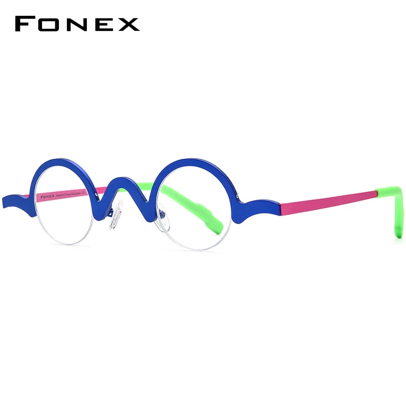 FONEX Pure Titanium Glasses Frame Men Brand Design Retro Vintage Small Round Eyeglasses Women Semi-Rimless Half Eyewear 85810