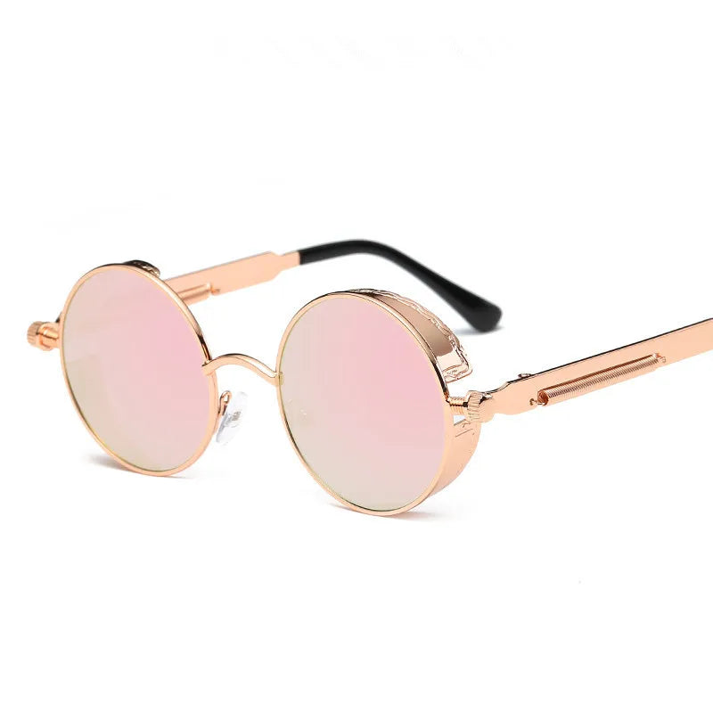 Retro Steampunk Round Metal Sunglasses – Unisex UV400.