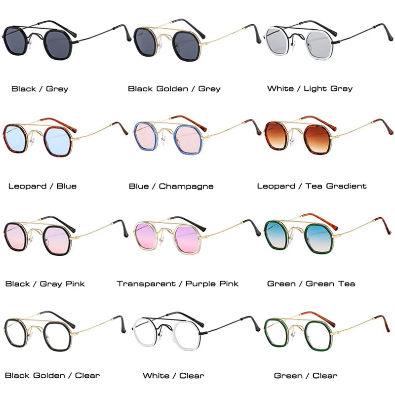 SO&EI Retro Double Bridges Polygon Square Sunglasses Women Fashion Clear Ocean Gradient Lens Shades UV400 Men Punk Sun Glasses