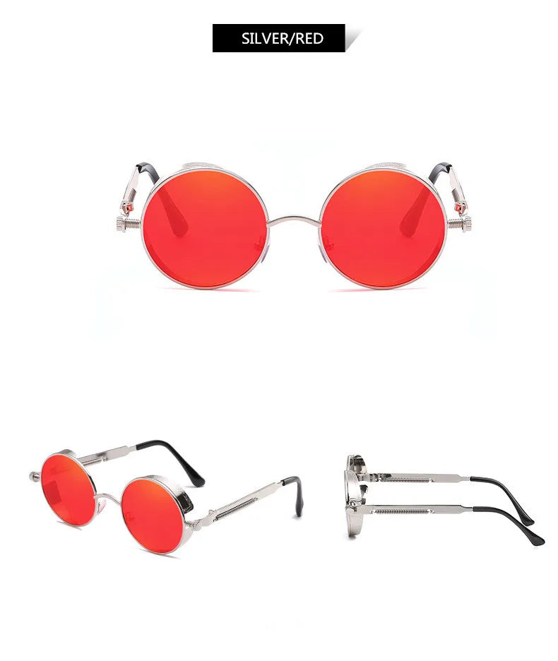 Retro Steampunk Round Metal Sunglasses – Unisex UV400.