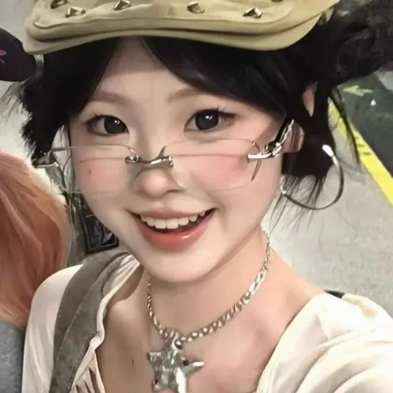 2025 Y2K Women's Retro Square Frame Glasses for Girls Japanese Harajuku Glass Eyewear Rimless Computer Anti-blue Eyeglasses