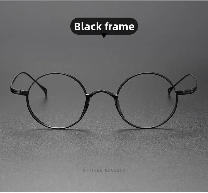 Japanese Minimalist Glasses, Featherlight Semi-Titanium Round Frame with Blue Light Filtering, Retro Full Rim Design