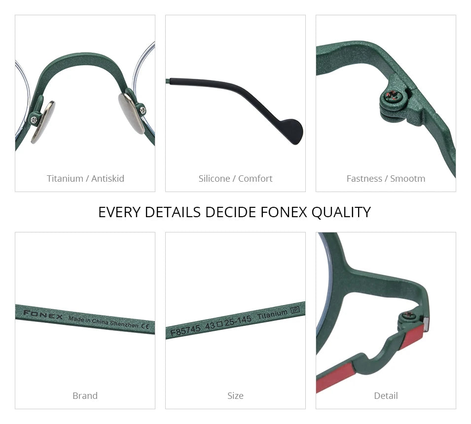 FONEX Pure Titanium Glasses Frame Men Brand Design Retro Vintage Small Round Eyeglasses Women Semi-Rimless Half Eyewear 85810