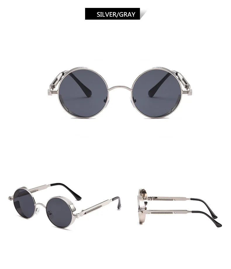 Retro Steampunk Round Metal Sunglasses – Unisex UV400.
