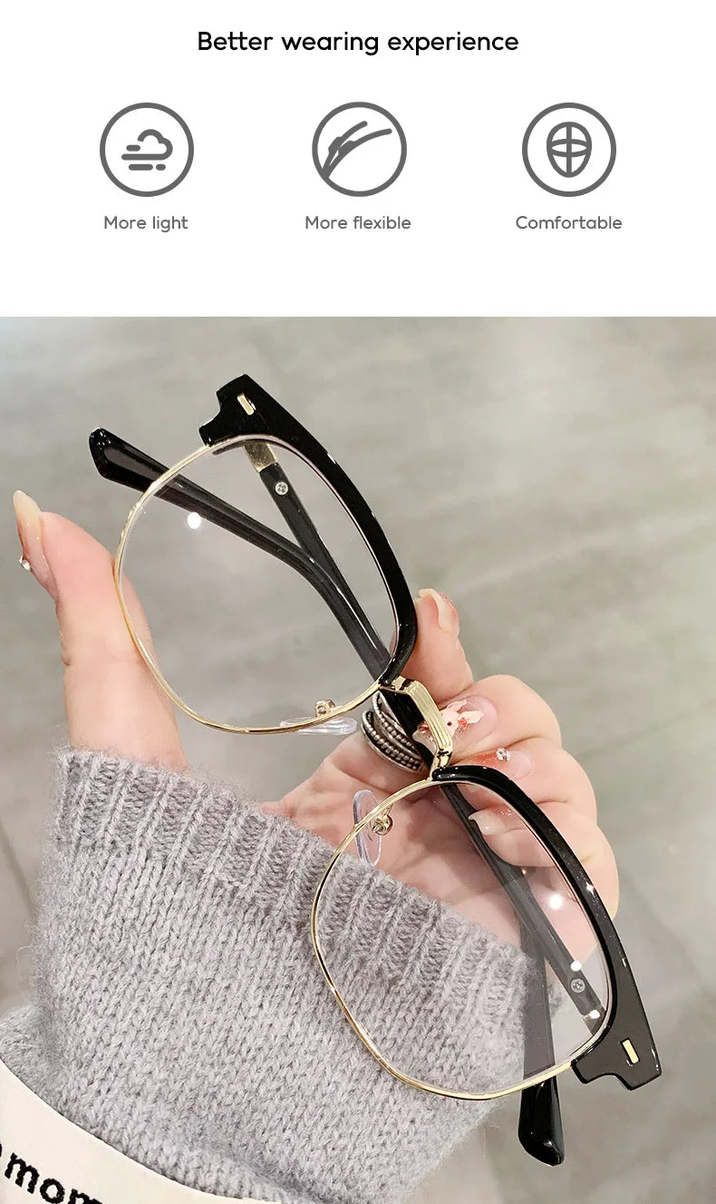 2 Pairs Per Set Men Women Fashion Anti-blue Light Eyewear Vintage Semi Rimless Square Office Computer Female Glasses Accessory