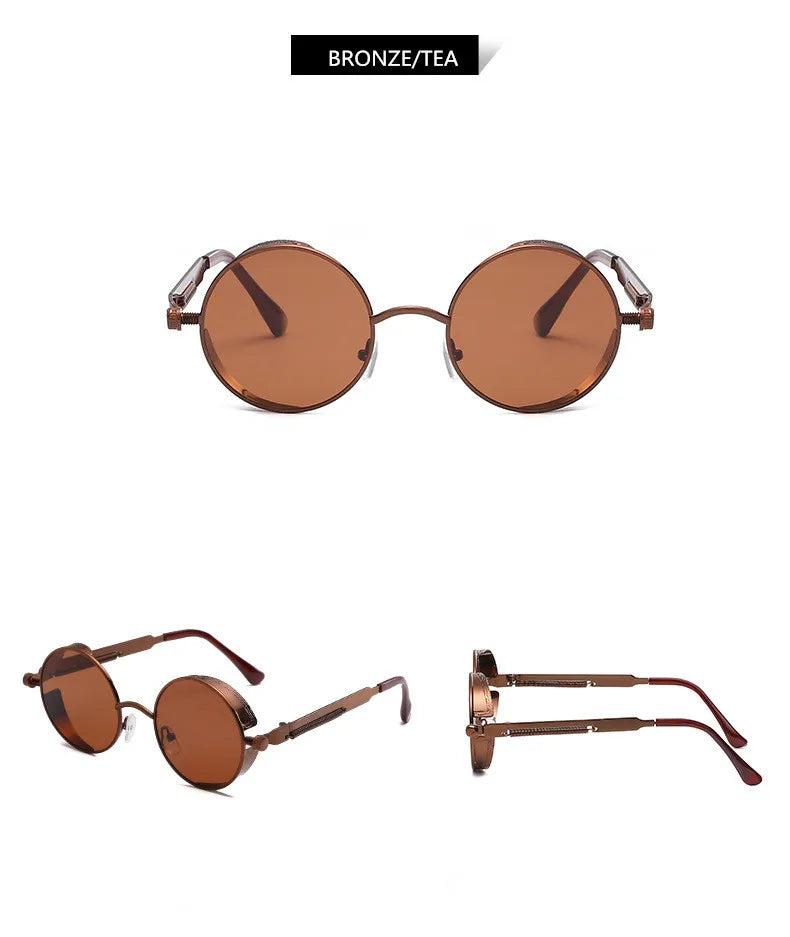 Retro Steampunk Round Metal Sunglasses – Unisex UV400.