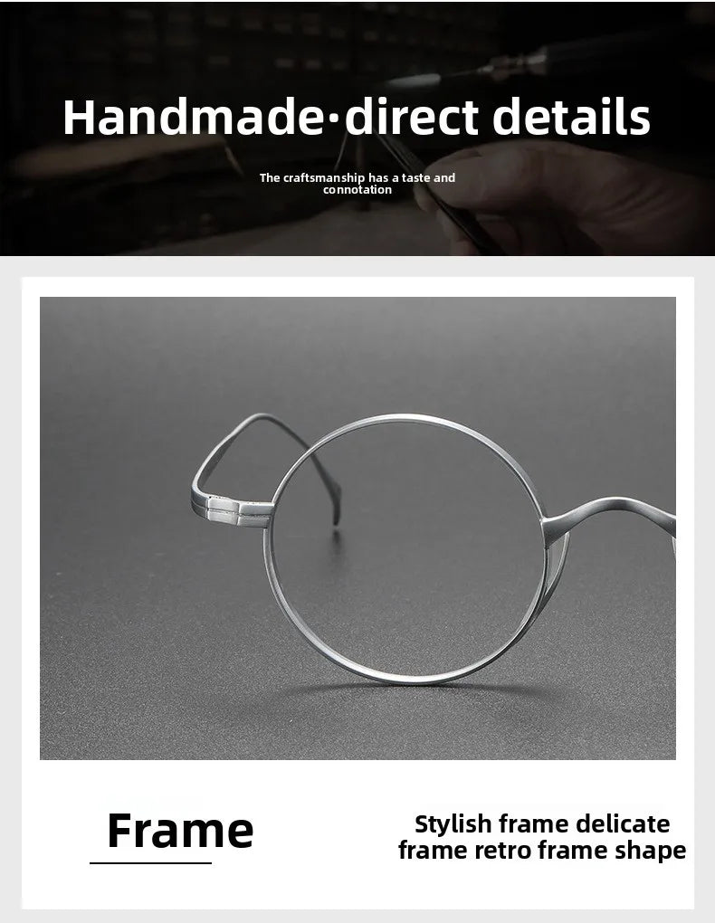 Japanese Minimalist Glasses, Featherlight Semi-Titanium Round Frame with Blue Light Filtering, Retro Full Rim Design