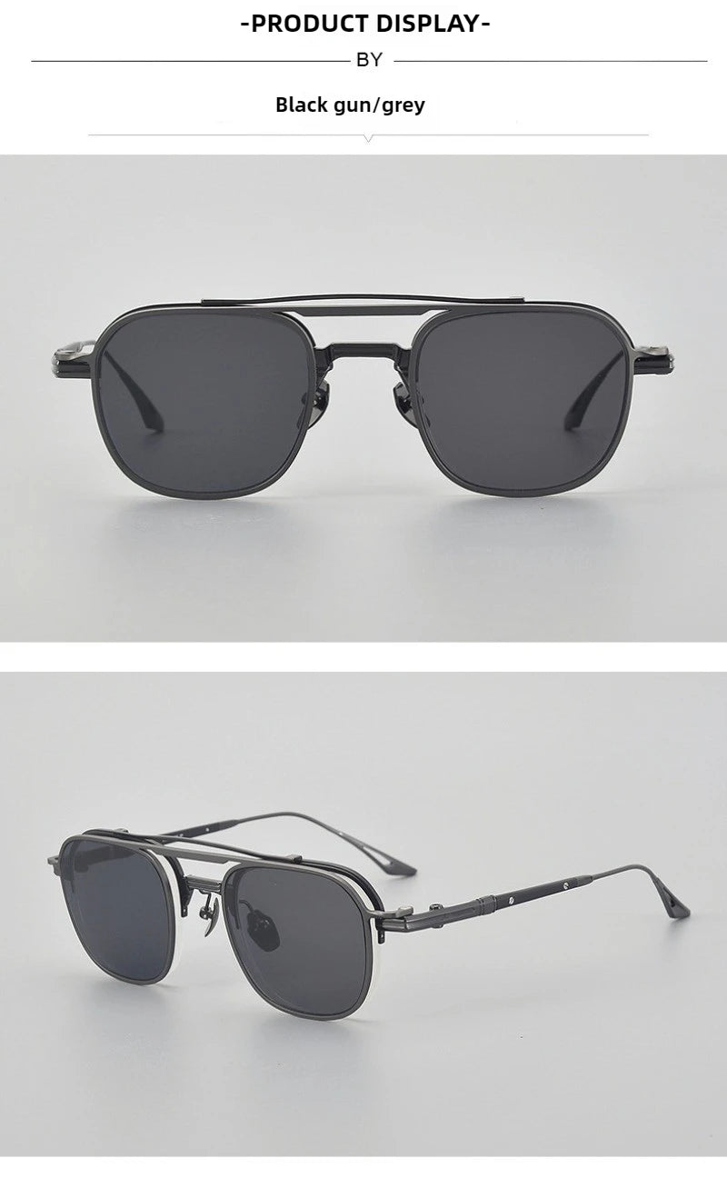 High-end Luxury Pure Titanium Retro Square Semi-Rimless Magnetic Sunglasses UV400 Men Vintage Pilot Aviator Eyeglasses Eyewear