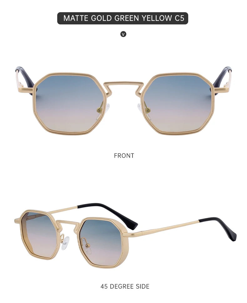 Small Frame Hexason Steampunk Sunglasses Men 2025 Luxury Brand Vintage Punk Eyewear Classic Polygon Metal Sun Glasses Male UV400