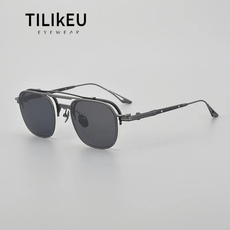 High-end Luxury Pure Titanium Retro Square Semi-Rimless Magnetic Sunglasses UV400 Men Vintage Pilot Aviator Eyeglasses Eyewear
