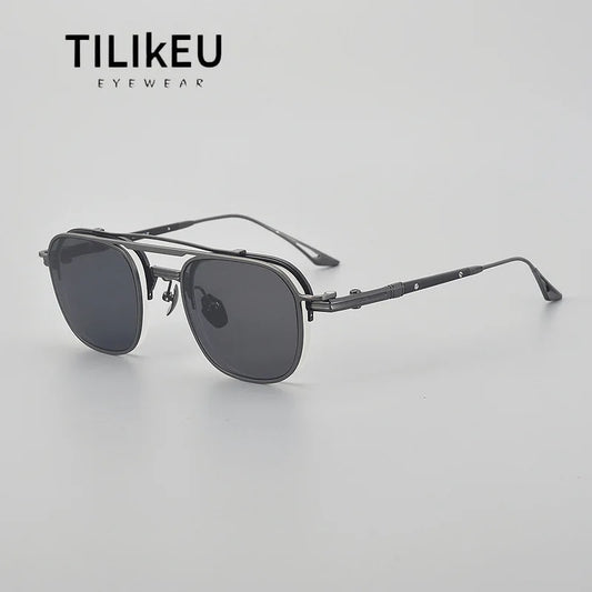 High-end Luxury Pure Titanium Retro Square Semi-Rimless Magnetic Sunglasses UV400 Men Vintage Pilot Aviator Eyeglasses Eyewear