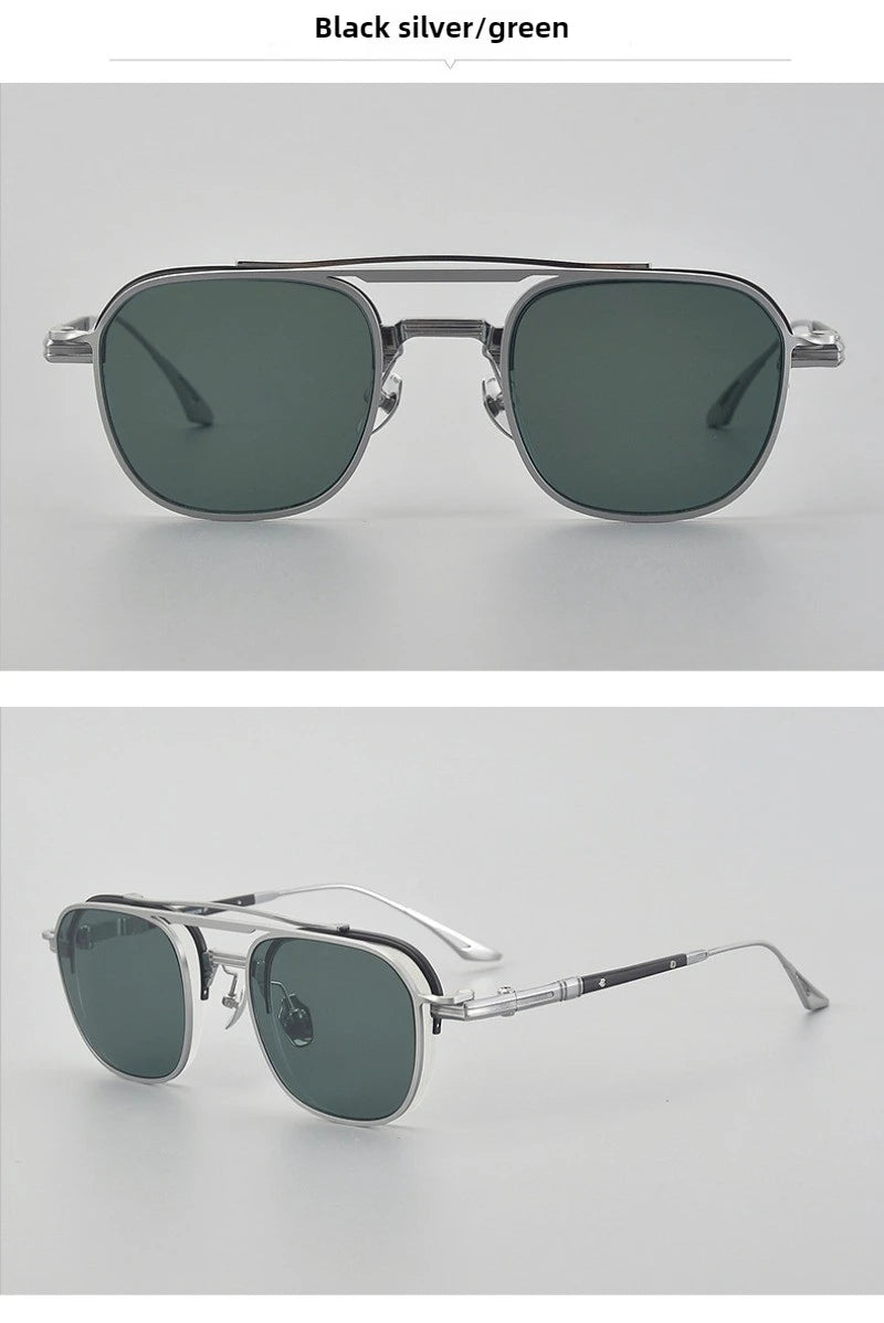 High-end Luxury Pure Titanium Retro Square Semi-Rimless Magnetic Sunglasses UV400 Men Vintage Pilot Aviator Eyeglasses Eyewear