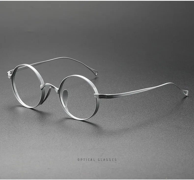 Japanese Minimalist Glasses, Featherlight Semi-Titanium Round Frame with Blue Light Filtering, Retro Full Rim Design